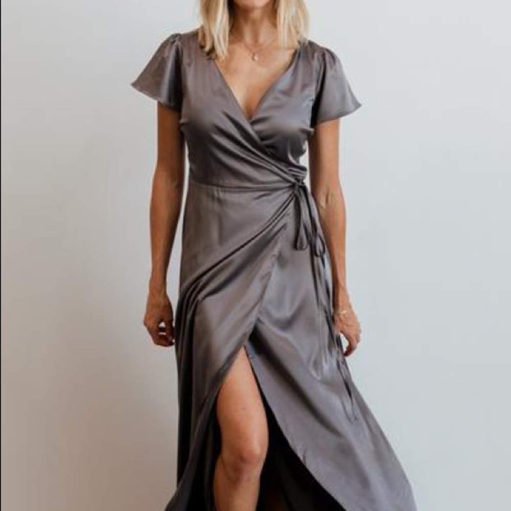 Baltic Born Charcoal Satin Wrap Dress XL